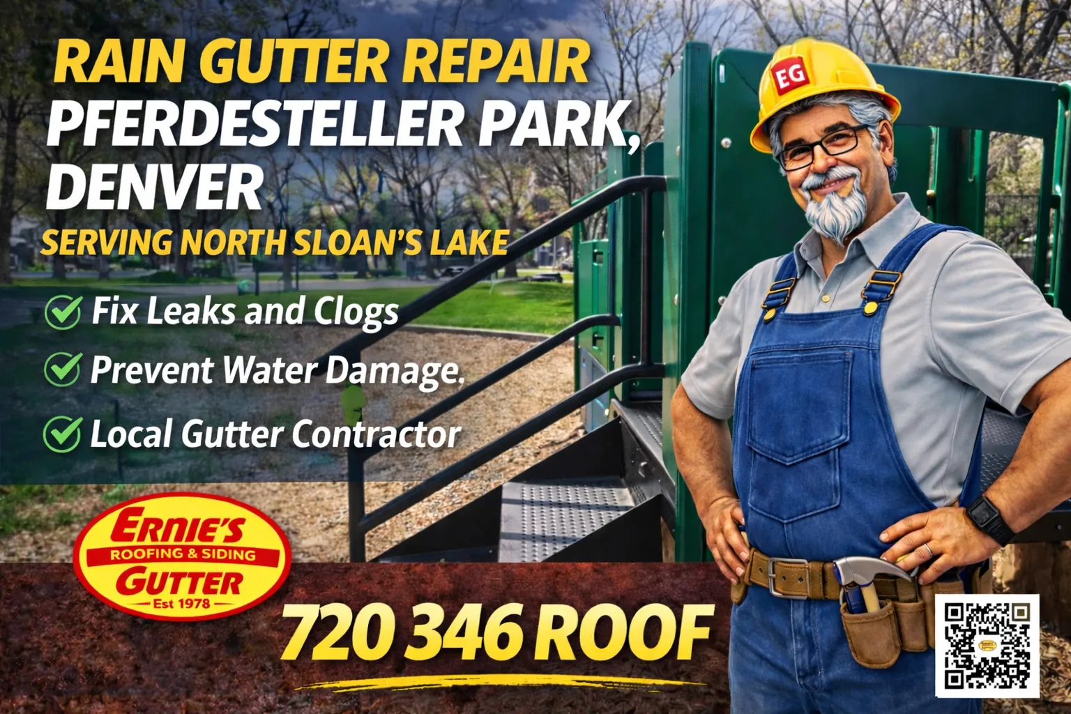 Rain gutter repair on a Denver home near Pferdesteller Park