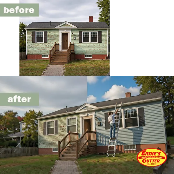 Before and after siding and exterior drainage improvement on South Jackson Street Denver